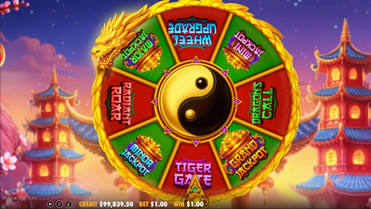 Interface colorida e vibrante do slot Dragon Tiger Fortunes com dragões e tigres